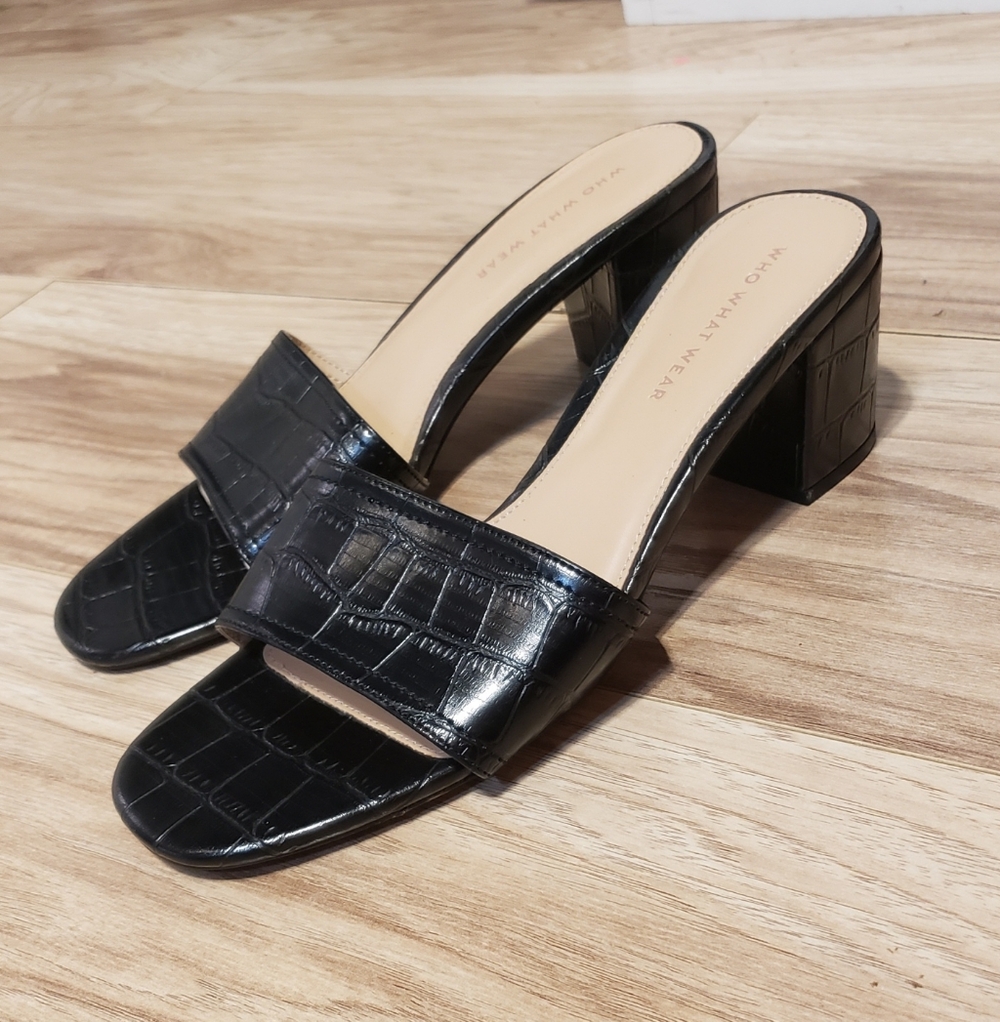 Who What Wear Black New Condition Kalyn Croc Heeled Mules 9.5 Slip On Block Heel